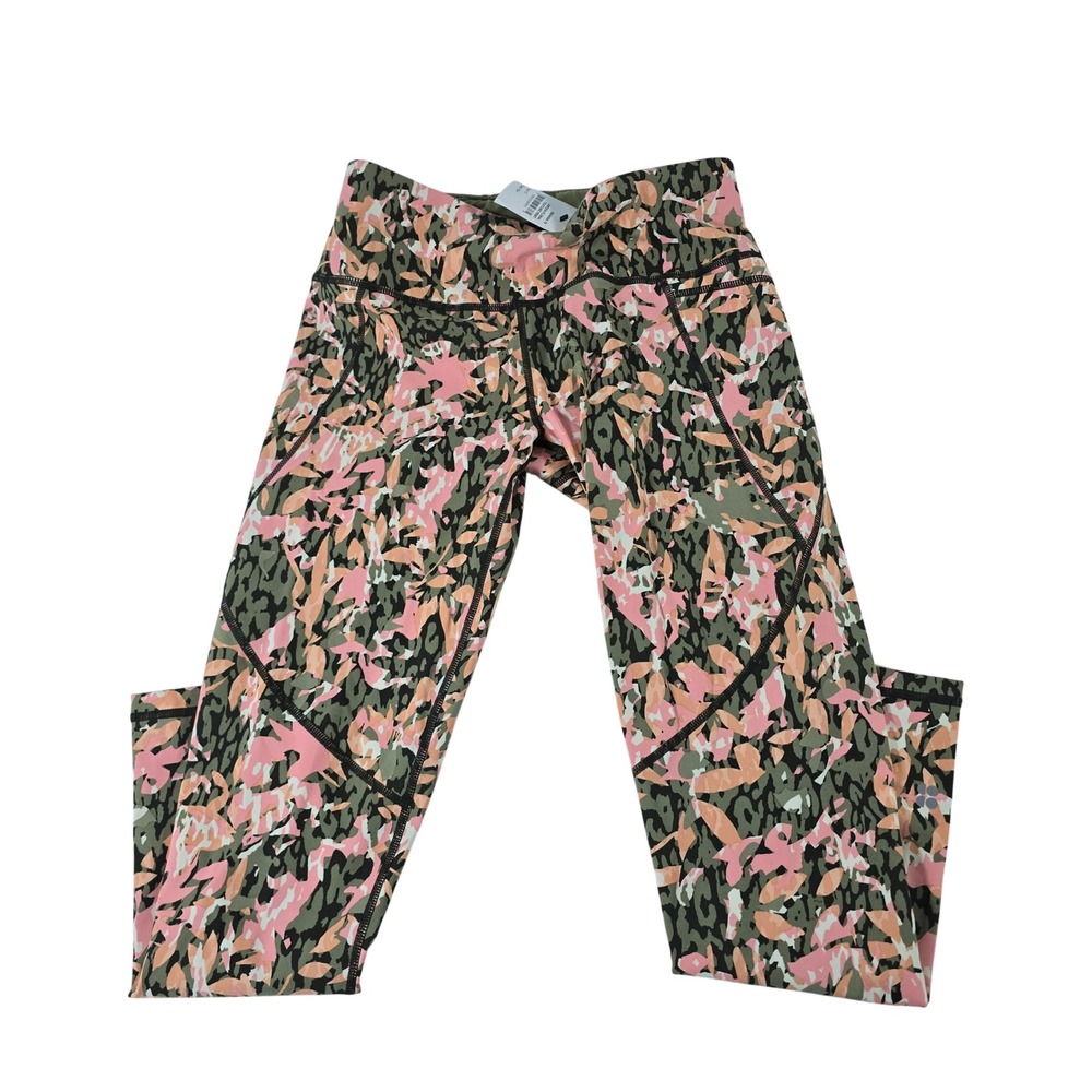 Sweaty Betty Green Floral Texture Print Cropped Leggings SB5400A 78 Small